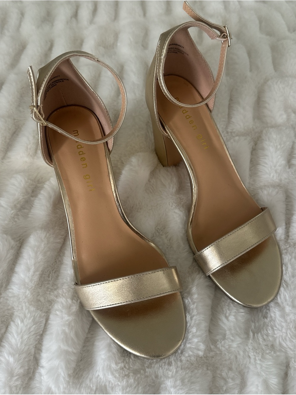 Madden Girl Metallic Gold Ankle Strap Block Heels